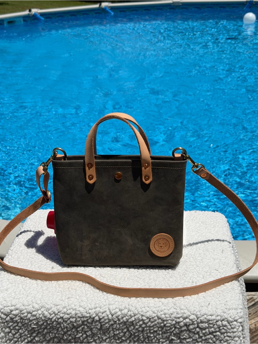 Handcrafted Leather-Trim Gray Tote Bag with Tan Handles